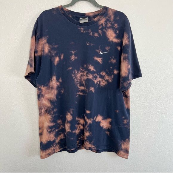 Nike Navy Blue Tye Dye T-Shirt Embroidered Swoosh Distressed Size Large Vintage - Picture 5 of 14